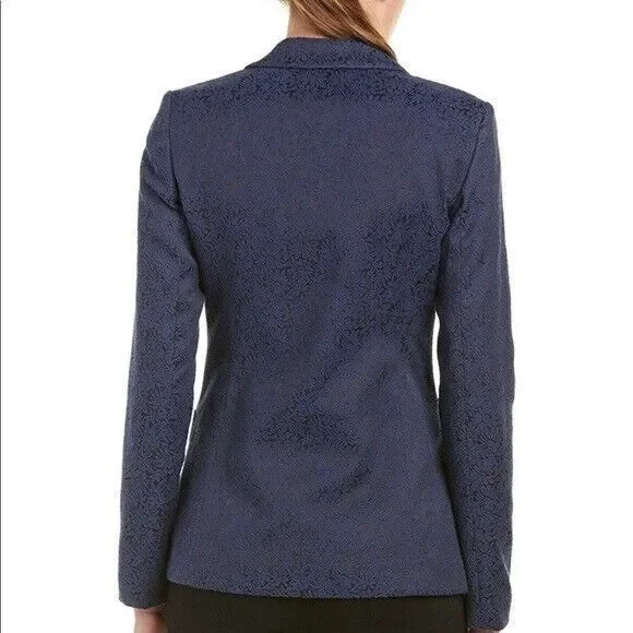 T Tahari Navy Blazer Womens 8 Tapestry Dark Floral Gothic Career Jacket 1 Button - Picture 5 of 12